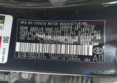 2014 Toyota Corolla Le z USA, uszkodzony, nr VIN 2T1BURHE4EC088095